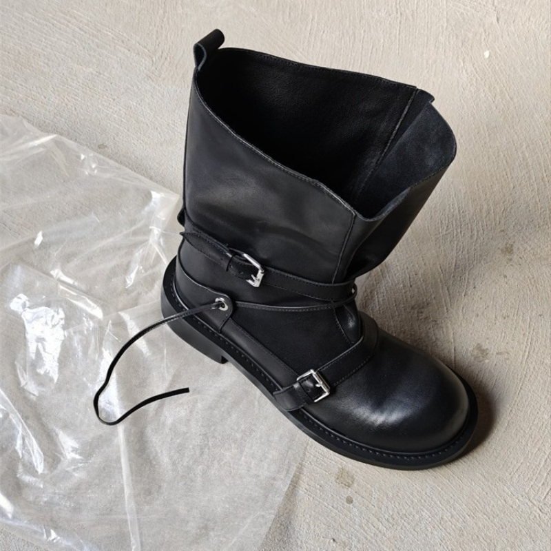 Retro Buckle Mid Calf Boots Wo - огляд і ціна Leather Classic Strap